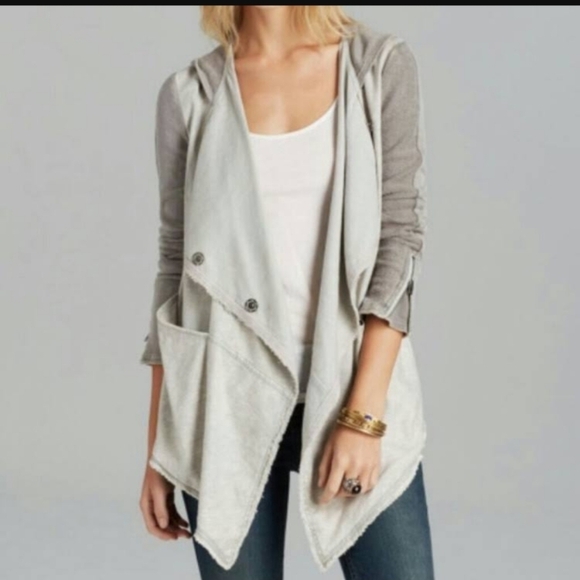 Free People Gray Drippy Linen Asymmetrical Snap Jacket with Hood oversiz… - Picture 2 of 10